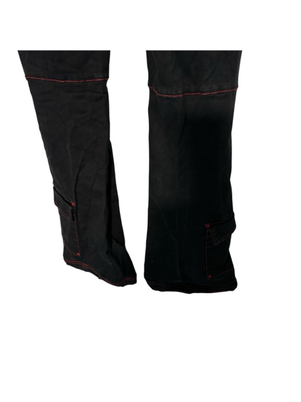 Hot Topic Black & Red Contrast Stitch Strap Flare Cargo Pants Size 5 Edgy - Picture 11 of 12
